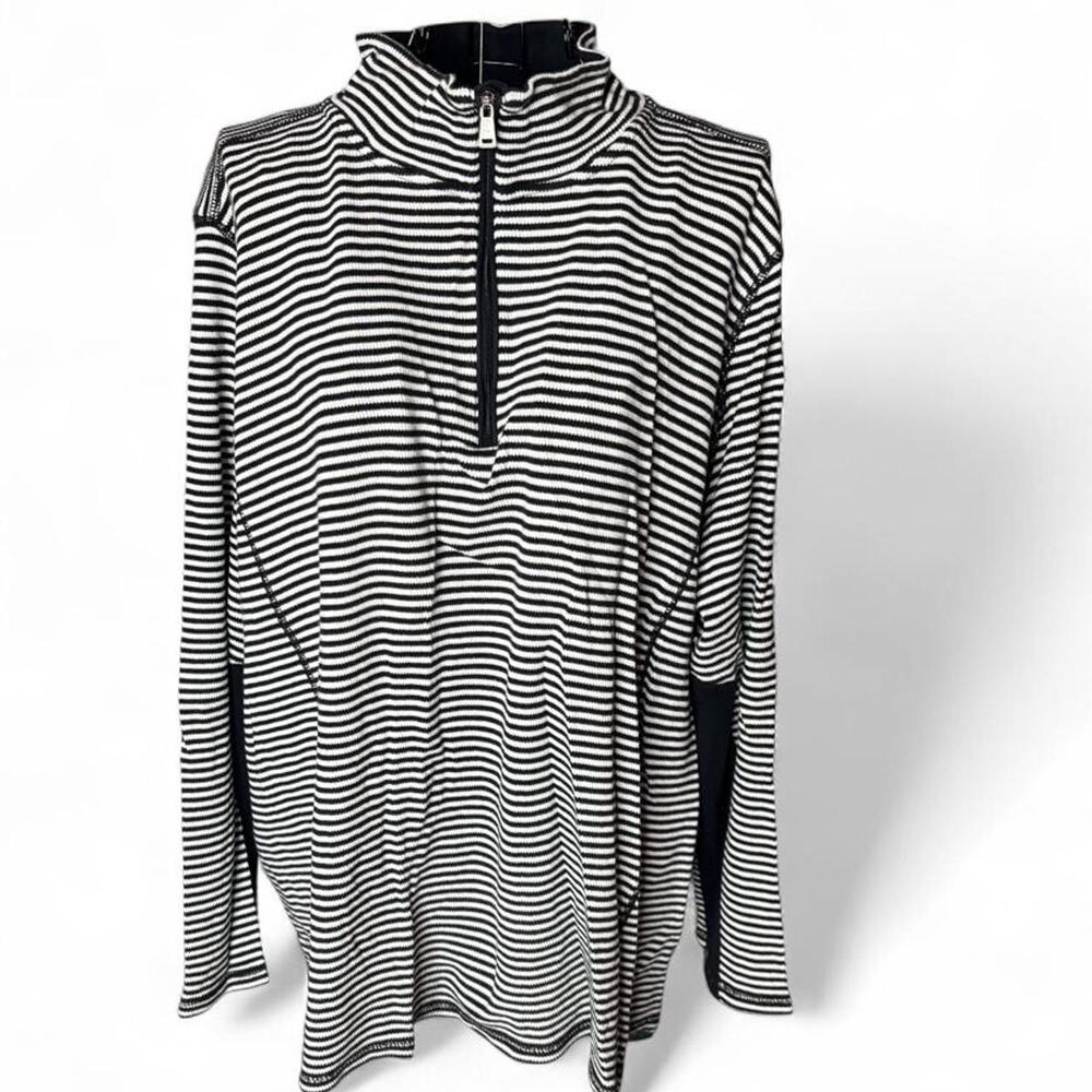 Lauren Ralph Lauren 3X Striped Quarter Zip Pullover Sweater Black White L-RL